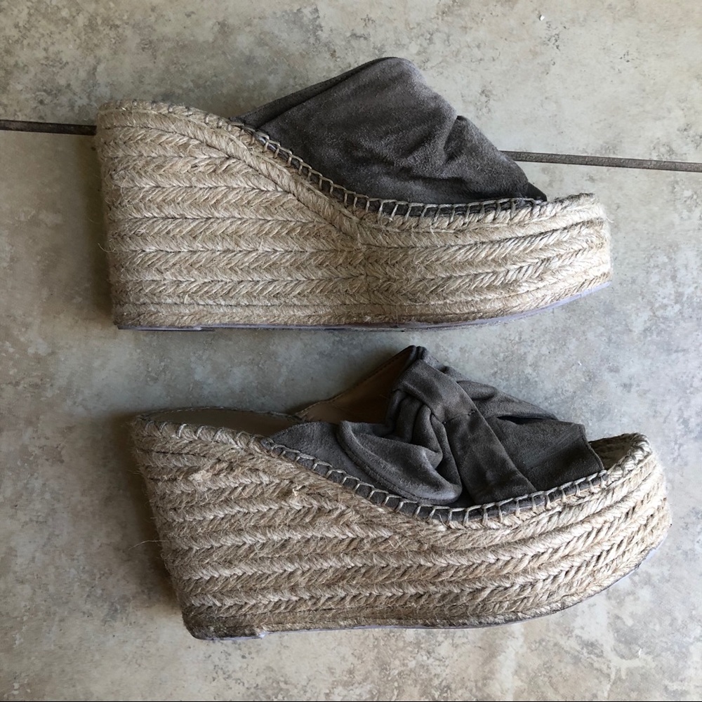 Marc Fisher espadrille style platform taupe wedge